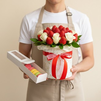 10 макарун с розами и клубникой