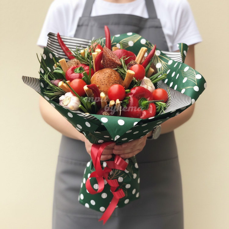 Букет из колбасы и зеленого лука